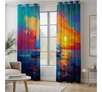 Lot de 2 Rideaux de fenêtre occultants à imprimé Coloré Voilier de Abstrait pour Salon et Chambre à Coucher - Rideaux filtrant la lumière avec œillets 75L x 166H cm