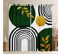 Lot de 2 rideaux de fenêtre verts du milieu du siècle abstrait Bpho géométrique rétro arche - Traitements de fenêtre en feuille de soleil dorée - Décoration de chambre d'enfant - Rideaux à œillets
