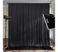 Lot de 2 rideaux de fond 1,5 x 2,15 cm - Noir - 100 % polyester - Sans plis - Fond blanc - Pour anniversaire, baptême, douche de bébé, mariée, douche