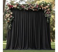 Lot de 2 rideaux de fond 1,5 x 2,45 cm - Noir - 100 % polyester - Sans plis - Fond blanc - Pour anniversaire, baptême, douche de bébé, mariée, douche