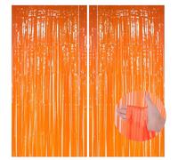 Lot de 2 rideaux de fond en feuille d'aluminium macaron à franges pastel pour anniversaire, Halloween, remise de diplôme (1 x 2 m, orange)