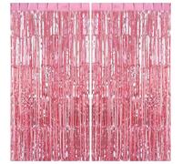 Lot de 2 rideaux de porte scintillants à franges en aluminium pailleté pour fête, anniversaire, discothèque, barbie - 1 x 2 m - Rose