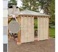 lot de 2 rideaux d'extérieur Étanche Semi-transparent, Rideau balcon Passants amovibles, Rideau extérieur Terrasse Pavillon Cour Jardin L132xH244cm Kaki