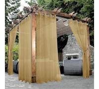 Lot de 2 rideaux d'extérieur imperméables pour terrasse, porche, pergola, tonnelle, voilages semi-transparents filtrant la lumière avec œillets (jaune, 132 x 183 cm)