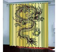 Lot De 2 Rideaux Dragon Chinois Noir Et Blanc 3D Impression Rideaux De Fenêtre D'Effet Thermique Insonorisation Salon Chambre À Coucher Décoration /