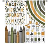 Lot de 2 rideaux éducatifs pour enfants avec lettres de l'alphabet ABC - Motif animal de dessin animé coloré - Pour chambre à coucher, salon, chambre d'enfant, salle de classe - Dimensions totales