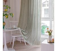 Lot de 2 rideaux en lin à rayures brodées de style bohème pour chambre à coucher - Vert sauge, ferme, filtrage de la lumière pour salon (132,1 x 213,4 cm (l x L)