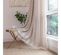 Lot de 2 Rideaux en Lin de 213 cm de Long - Rideaux à Rayures brodées pour Salon, Chambre à Coucher, Rideaux filtrant la lumière avec Passe-Tringle (132,1 x 213,4 cm (l x L), Kaki)