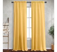 Lot de 2 rideaux en lin jaune doré pour salon, passe-tringle, tombant, semi-transparents, filtre la lumière, jaune moutarde doré pour chambre, salle à manger, bureau, 243,8 cm, tournesol chaud