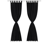Lot de 2 rideaux en satin, 140 x 225 cm, noirs, avec passants et rubans, opaques, occultants, isolants, pour salon, chambre à coucher, chambre d'enfant, cuisine, fenêtre, porte de balcon