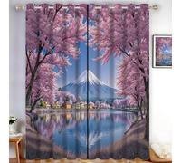 Lot De 2 Rideaux Estampes Montagnes Et Lacs Cerisier en Fleurs Rêve Intérieur À Oeillets Bureau Adult 140 X 225 Cm Rideau Maison Cuisine Anti Chaleur Froid Rose Occultant Thermique Anti Froid