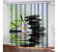 Lot De 2 Rideaux Et Draperies Intérieurs, 3D Fleurs De Pierre Zen Motif Rideau Salon Moderne À Oeillet Isolant Thermique (Chaud/Froid) Cuisine Fenêtre Décoration 280X260cm (LxH)