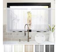 lot de 2 rideaux étanches semi-transparents, Rideau court double passe-poil aspect lin pour cuisine café restaurant chambre,L85xH76cm Blanc