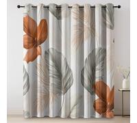 Lot de 2 Rideaux Feuilles de Palmier Tropicales Vintage Occultants Thermiques Isolants Anti (2 x 140 x 245) Rideaux Thermiques pour Chambre et Salon Gris Orange