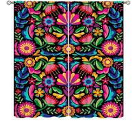 Lot de 2 rideaux floraux colorés, fleurs mexicaines traditionnelles Cinco de Mayo Dia de los Muertos pour décoration d'intérieur, chambre à coucher, salon, cuisine, décoration de fenêtre, dimensions
