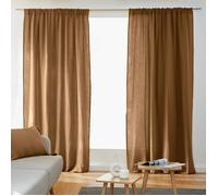 Lot de 2 Rideaux Galon Fronceur double Gaze de coton - Camel - 140 x 240 cm