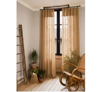 Lot de 2 Rideaux Gaze de Coton Camel 140x300 cm Ajustables - 8 Anneaux Pinces Inclus - Rideaux Tamisants Haut de Gamme