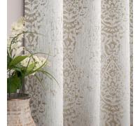 Lot de 2 Rideaux géométriques Taupe de 213 cm de Long pour Salon, 50% occultants, Motif marocain, damassé, Neutre, Contemporain, pour Salle à Manger, Chambre à Coucher, Gris, Beige, Marron Clair