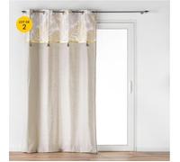 Lot de 2 rideaux œillets 140 x 240 cm polycoton Beige Melisse - bande métallisée & pompons