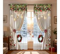 Lot de 2 rideaux imprimés boules de Noël 2D à plat avec flocons de neige et branches de pin pour salon, chambre à coucher, décoration de Noël, faciles à accrocher (blanc-2, 75 x 165 cm)