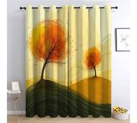 Lot de 2 Rideaux Isolants Thermiques en avec Oeillets - 220 x 215cm Deux arbres sur la colline - Rideaux Occultants 100% Polyester - Rideau pour Salon - Décoration Bedroom, Style peint à la main