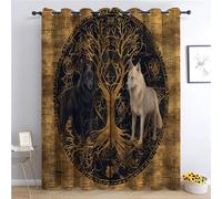 Lot de 2 Rideaux Isolants Thermiques en avec Oeillets - 220 x 215cm Feuille d'or viking - Rideaux Occultants 100% Polyester - Rideau pour Salon - Décoration Bedroom, Fond doré et marron foncé