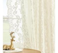 Lot de 2 Rideaux Ivoire en Dentelle, Transparent, Motif Cachemire Floral, Filtre la lumière, avec Passe-Tringle, Style Neutre, pour Salon, Chambre, sous-Sol, l 132 x L 137 cm