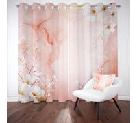 Lot de 2 Rideaux Marbre Rose Luxe Esthétique Moderne Rideau Occultant Thermique Fleur Plante élégant Draperies Intérieurs Opaque à Oeillets Anti Froid et Chaleur L117xH137 cm Chambre Salon