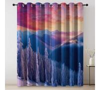 Lot de 2 Rideaux Montagnes enneigées Coucher de Soleil Hiver Occultants Thermiques Isolants Anti (2 x 168 x 229) Rideaux Thermiques pour Chambre et Salon Bleu Rose