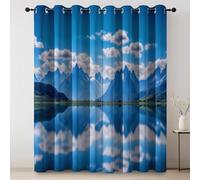 Lot de 2 Rideaux Montagnes enneigées Lacs Nature Occultants Thermiques Isolants Anti (2 x 140 x 260) Rideaux Thermiques pour Chambre et Salon Bleu Blanc