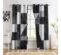 Lot de 2 Rideaux Motif Bois Triangulaire Rétro Intérieur à Oeillets 117x137cm Rideaux Opaque Géométrie Moderne Rideau Occultant Thermiques Anti Chaleur avec Noir Doublure Épais, Gris Foncé