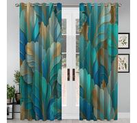 Lot De 2 Rideaux Motif Feuille Psychédélique Luxe Moderne Intérieur À Oeillets Bureau Adult 132 X 214 Cm Rideau Maison Cuisine Anti Chaleur Froid Bleu-Vert Occultant Thermique Anti Froid