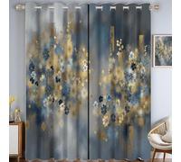 Lot De 2 Rideaux Motif Floral En Feuille D'Or Luxe Moderne Intérieur À Oeillets Bureau Adult 140 X 225 Cm Rideau Maison Cuisine Anti Chaleur Froid Gris Occultant Thermique Anti Froid