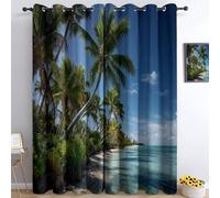 Lot de 2 Rideaux Motif Magnifique Plage Arbres Paysage Intérieur à Oeillets Bureau Adult, 140L X 225H cm Rideau Maison Cuisine Anti Chaleur Bleu Marine Occultant Thermique Anti Froid