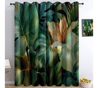 Lot de 2 Rideaux Motif Minimaliste Tropical Végétal Intérieur à Oeillets Bureau Adult, 140L X 225H cm Rideau Maison Cuisine, Anti Chaleur Vert Olive Occultant Thermique Anti Froid