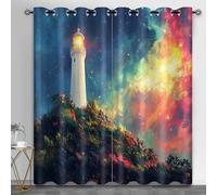 Lot de 2 rideaux motif phare pour chambre à coucher, ciel étoilé brillant, salon, peinture à l'huile, pour hôtel, chambre, magasin, restaurant - 117,1 x 182,9 cm