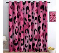 Lot de 2 Rideaux Occultant avec Motifs Abstrait Lumineux Imprimé Léopard, 140L X 145H cm Rose Rideau Opaque à Oeillet Decoration pour Fenetre Chambre Salon Intérieurs Maison