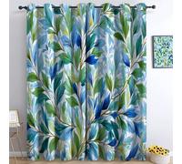 Lot de 2 Rideaux Occultant avec Motifs Magnifique Élégant Luxueux Feuilles De Saule, 140L X 160H cm Bleu Rideau Opaque à Oeillet Decoration pour Fenetre Chambre Salon Intérieurs Maison