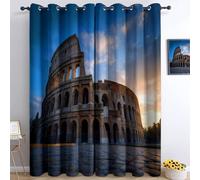 Lot De 2 Rideaux Occultant Photographique Colisée À Rome Italie Rideau à Oeillets, Bleu Salon Rideaux Isolation Thermique Occultants pour Chambre Salon Maison Bureau L 75 X H 166 cm