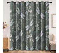 Lot de 2 Rideaux Occultant Plantes Et Fleurs, Insecte Libellule Motif Enfant Rideaux Thermique Isolant Anti Froid, Occultant à Oeillets pour Chambre Salon 140L X 260H cm (2 Panneaux), Vert Sauge