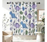 Lot de 2 Rideaux Occultant Thermiques Isolant Anti Froid et Chaleur 117L X 230H cm Rideau Salon à Oeillets Minimaliste Plantes Dessins Animés Dinosaures Decoration Chambre Maison Cuisine, Blanc