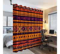 Lot de 2 Rideaux Occultants 117L x 138H cm avec Œillets, Thermique Isolation Phonique Rétro Africain Traditionnel Ethnique Rayures Imprimés Rideaux pour Garçons et Filles Salon Chambre Couleur