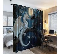 Lot de 2 Rideaux Occultants 117L x 229H cm avec Œillets, Thermique Isolation Phonique Fantaisie Mystique Lune Magie Dragon Imprimés Rideaux pour Garçons et Filles Salon Chambre Couleur