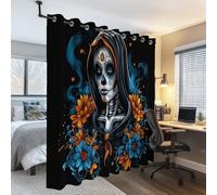 Lot de 2 Rideaux Occultants 117L x 229H cm avec Œillets, Thermique Isolation Phonique Mystique Jour des Morts Crâne en Sucre Fleurs Imprimés Rideaux pour Garçons et Filles Salon Chambre Couleur