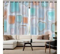 Lot de 2 Rideaux occultants à Abstrait Grille pour Chambre à Coucher et Salon, 117 x 137 cm, Simple Élégant, Isolation Thermique, Rideaux et Draperies Intérieurs à Oeillets