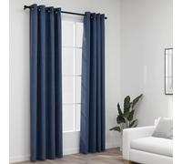 Lot de 2 rideaux occultants, à œillets, aspect lin, opaques, isolants, insonorisants, thermiques, pour salon, chambre à coucher et cuisine, brise-vue moderne - Bleu - 140 x 225 cm