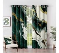Lot de 2 rideaux occultants à œillets avec effet marbre vert émeraude et doré, 228,6 x 228,6 cm, design abstrait moderne pour décoration d'intérieur élégante