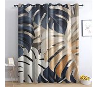Lot de 2 rideaux occultants à œillets motif feuilles de palmier tropicales noires et dorées, 140 x 180 cm, pour fenêtre de chambre à coucher, salon, décoration d'intérieur élégante, intimité et