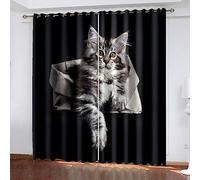 Lot de 2 rideaux occultants à isolation thermique avec œillets Motif chat 3D pour chambre d'enfant et chambre à coucher