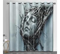 Lot de 2 rideaux occultants à isolation thermique avec motif de racine d'arbre - Motif visage humain - Surréalisme - Pour banquet, entrée, théâtre, café, 117,1 x 214,1 cm